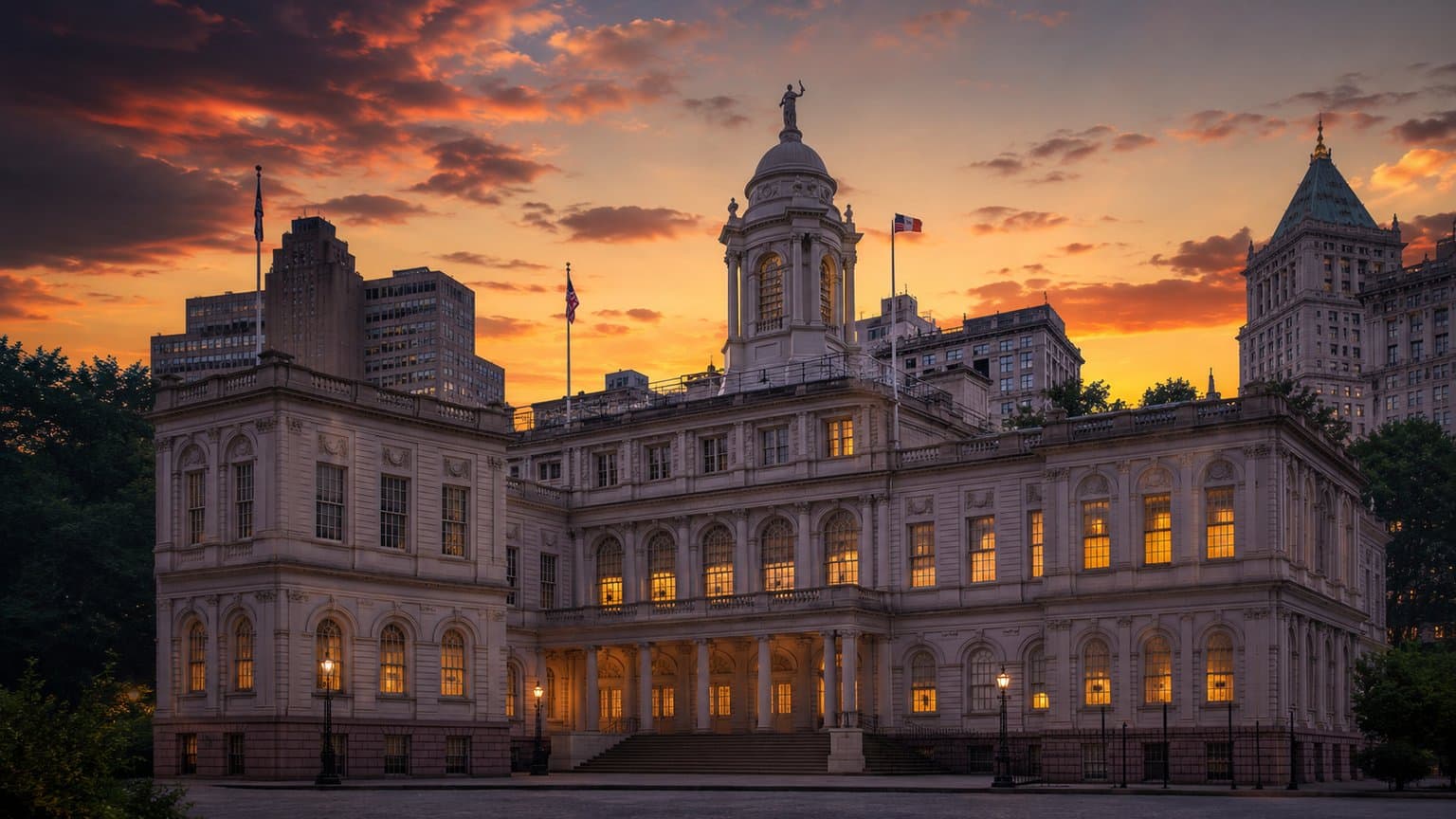New York City Hall exterior at dusk